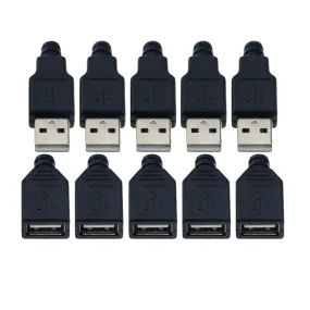 10Pcs Type A Male Female Usb 4 Pin Plug Socket Connector With Black Plastic Cover Type-A Diy Kits