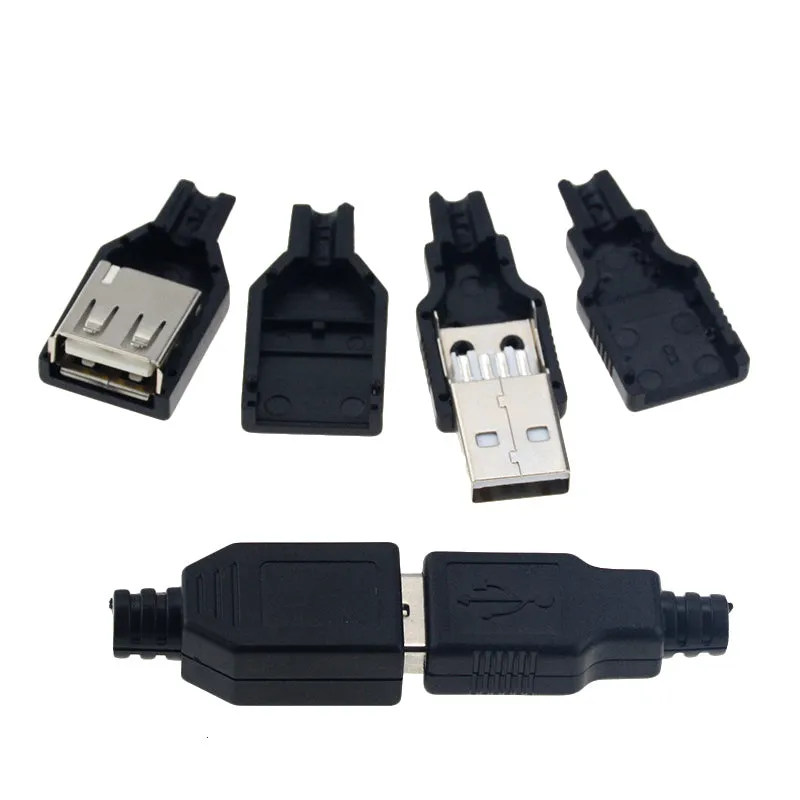 10Pcs Type A Male Female Usb 4 Pin Plug Socket Connector With Black Plastic Cover Type-A Diy Kits