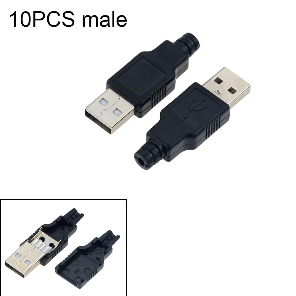 10Pcs Type A Male Female Usb 4 Pin Plug Socket Connector With Black Plastic Cover Type-A Diy Kits