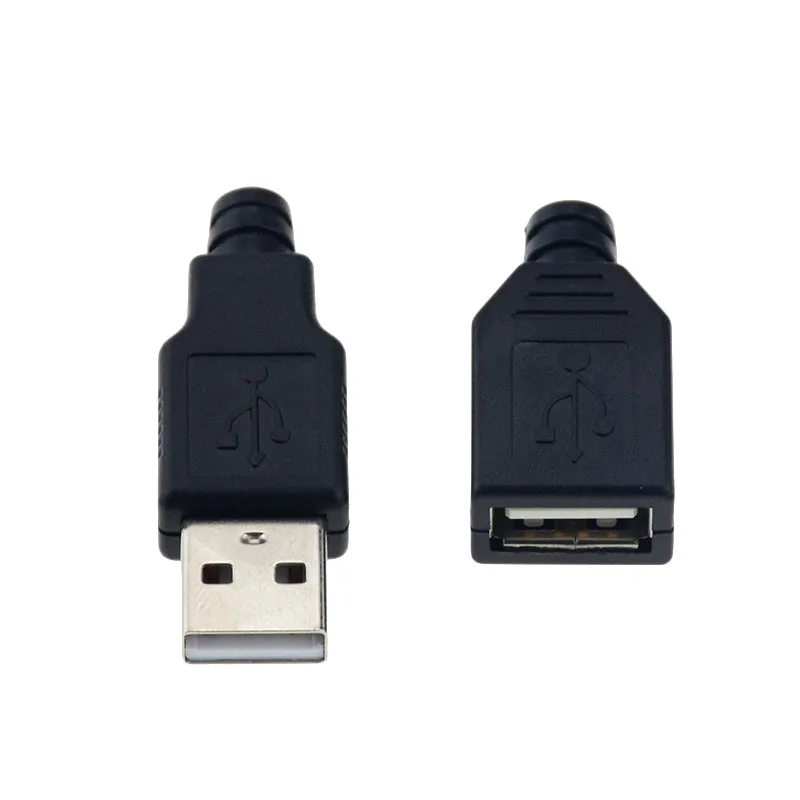 10Pcs Type A Male Female Usb 4 Pin Plug Socket Connector With Black Plastic Cover Type-A Diy Kits