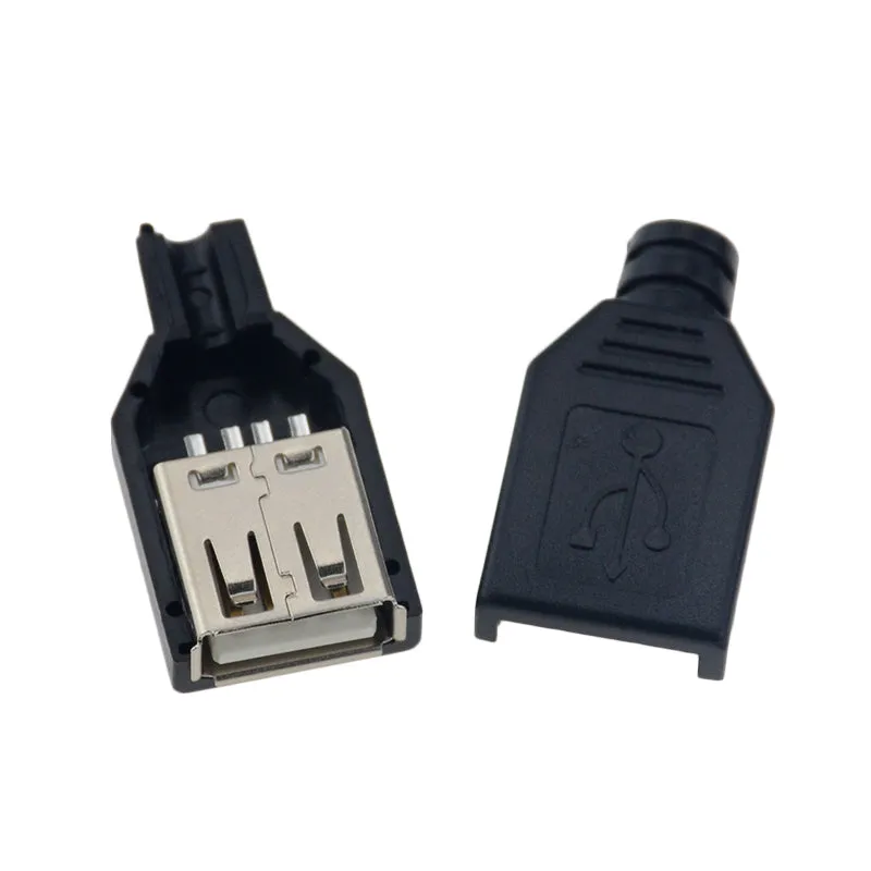 10Pcs Type A Male Female Usb 4 Pin Plug Socket Connector With Black Plastic Cover Type-A Diy Kits