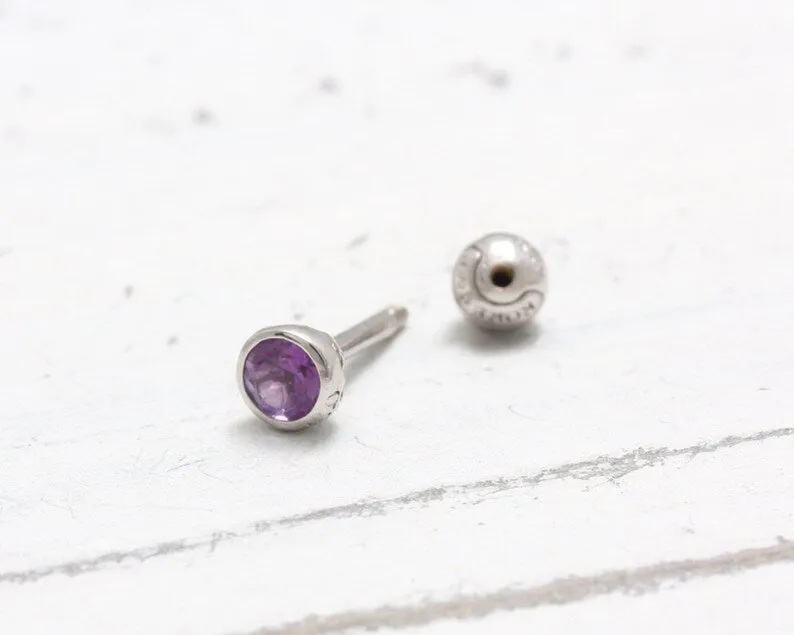 14K 18K Solid Gold 0.1ct Genuine Amethyst Bezel Cartilage Tragus Helix Piercing