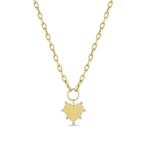 14k 7 Prong Diamond Heart Pendant on Medium Square Oval Chain