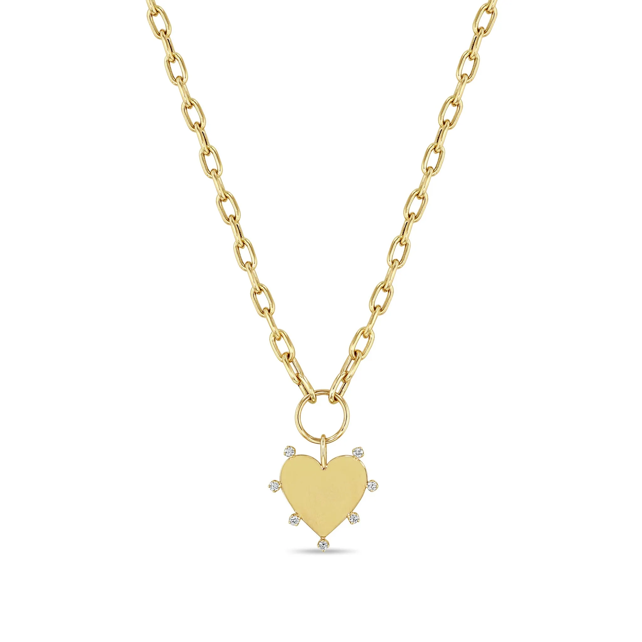 14k 7 Prong Diamond Heart Pendant on Medium Square Oval Chain