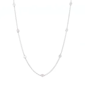 14K WHITE GOLD 16-INCH DIAMONDS BY THE YARD NECKLACE WITH 14K ROSE GOLD BEZEL-SET DIAMONDS