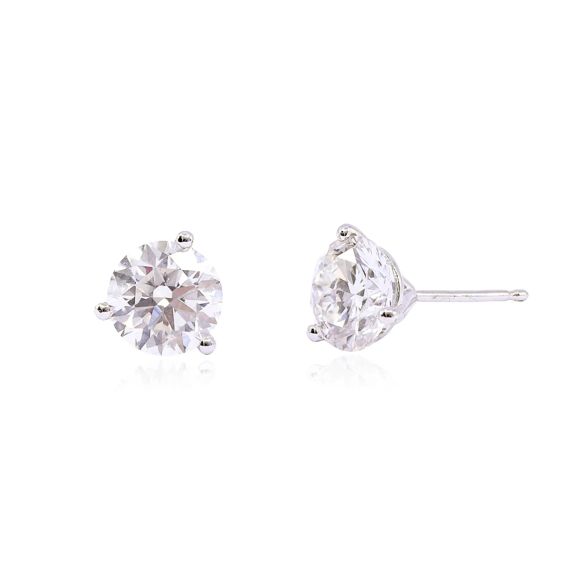 14K WHITE GOLD DIAMOND STUD EARRINGS - 3.07CTW