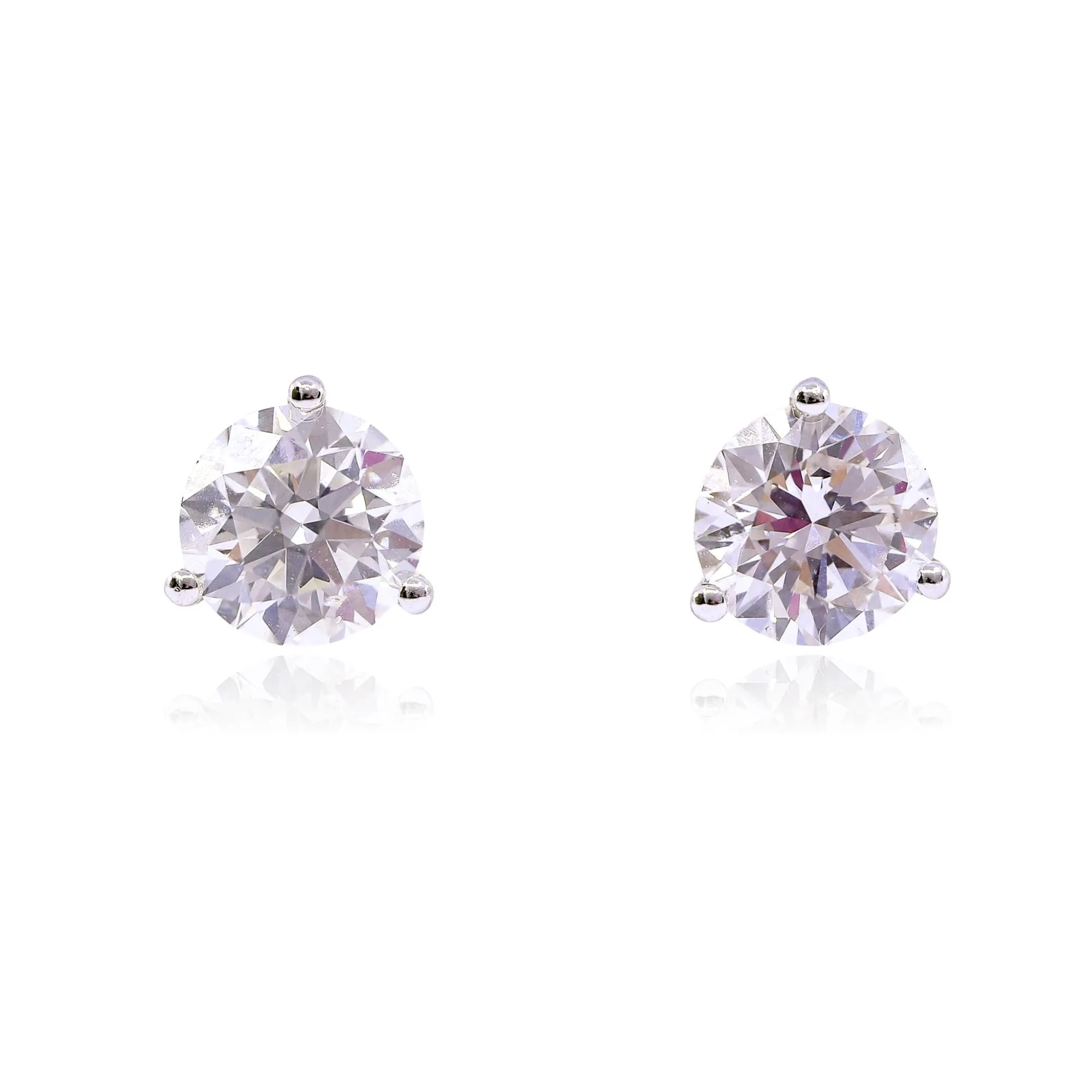 14K WHITE GOLD DIAMOND STUD EARRINGS - 3.07CTW