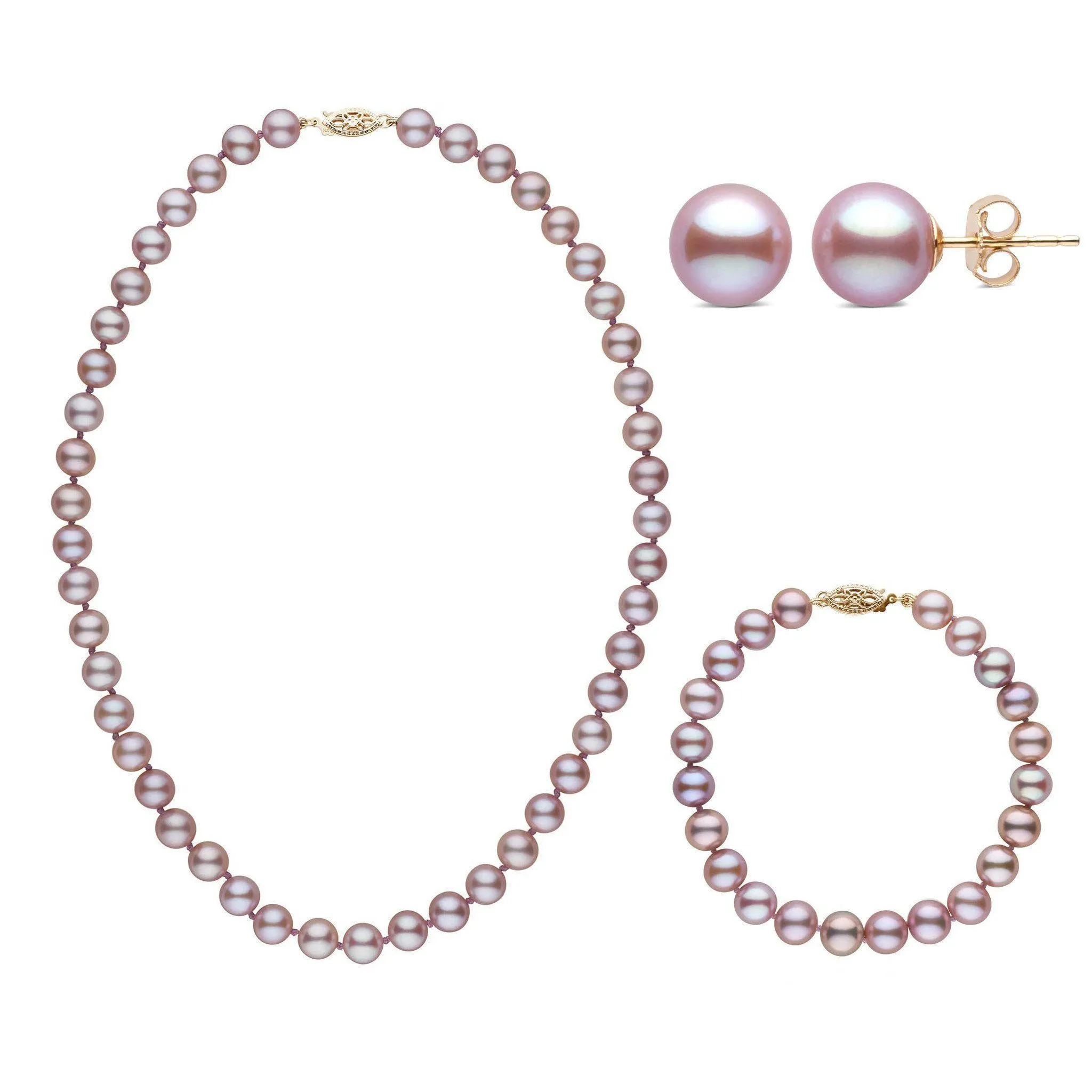 16 Inch 3 Piece Set of 7.5-8.0 mm AAA Lavender Freshwater Pearls