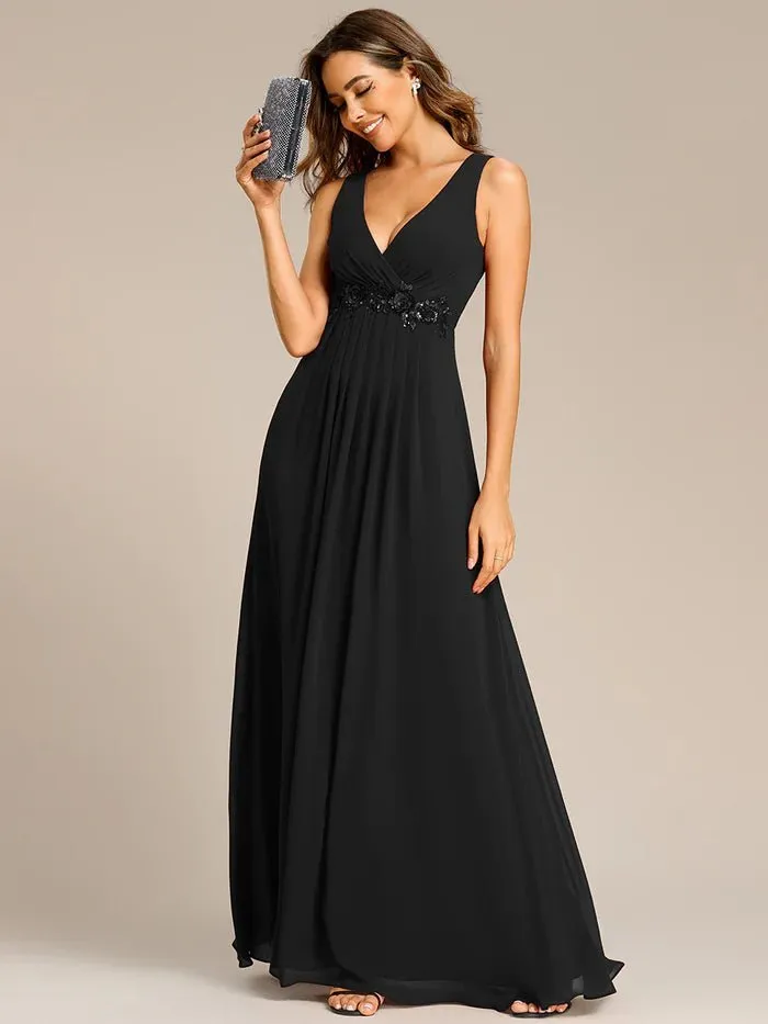 A-Line V Neck Appliques Ruched Bridesmaid Dress