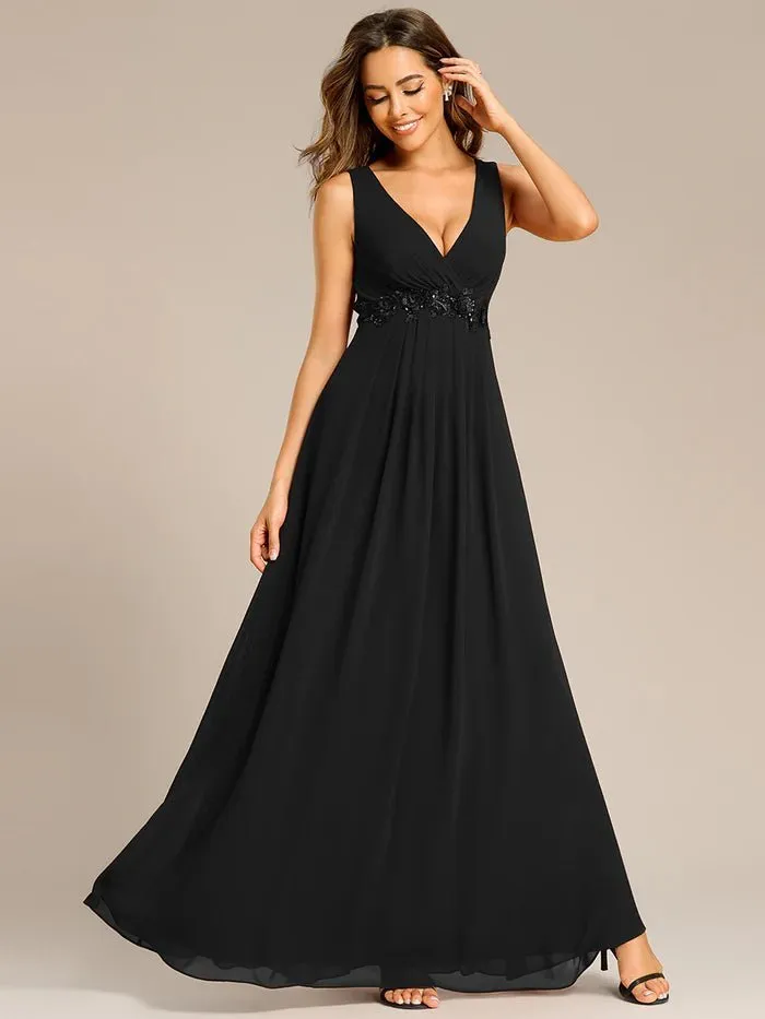 A-Line V Neck Appliques Ruched Bridesmaid Dress