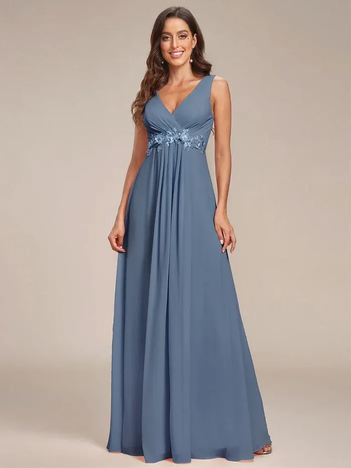 A-Line V Neck Appliques Ruched Bridesmaid Dress