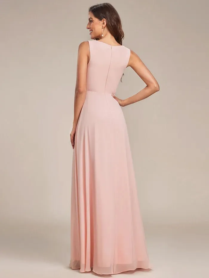 A-Line V Neck Appliques Ruched Bridesmaid Dress