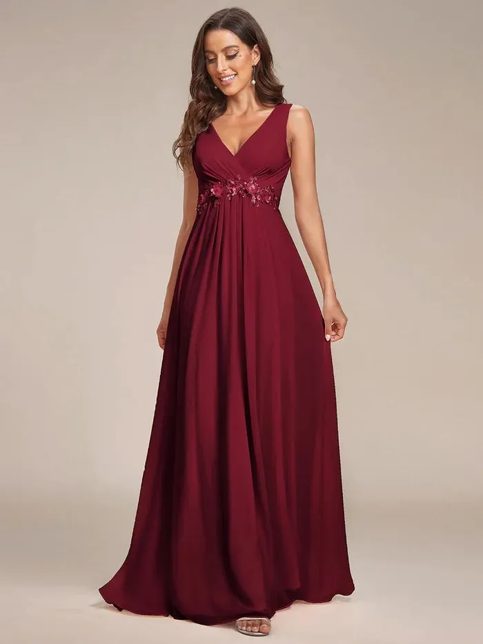 A-Line V Neck Appliques Ruched Bridesmaid Dress