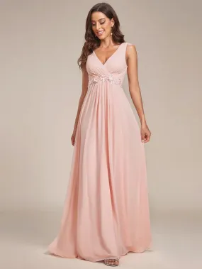 A-Line V Neck Appliques Ruched Bridesmaid Dress