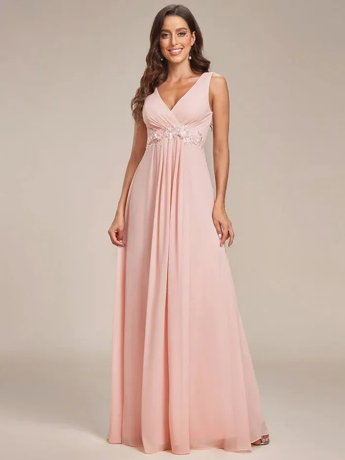 A-Line V Neck Appliques Ruched Bridesmaid Dress