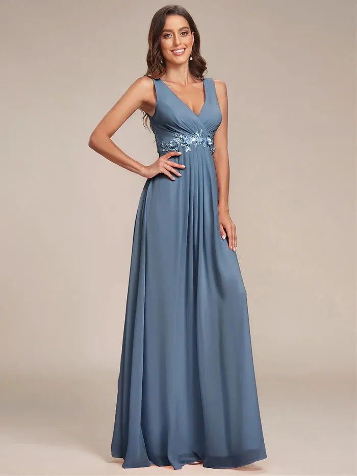 A-Line V Neck Appliques Ruched Bridesmaid Dress