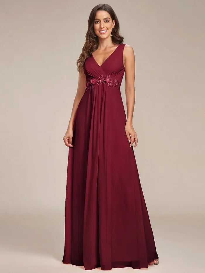 A-Line V Neck Appliques Ruched Bridesmaid Dress