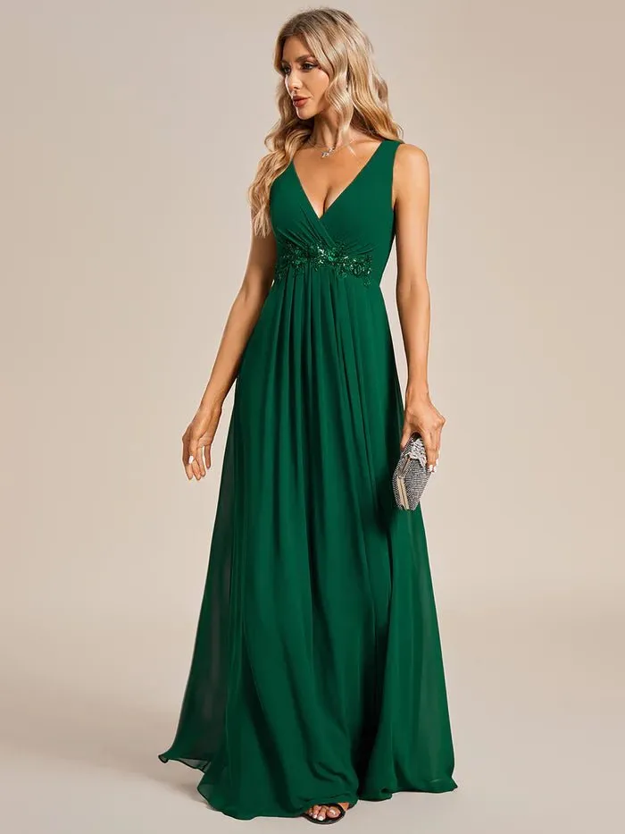 A-Line V Neck Appliques Ruched Bridesmaid Dress