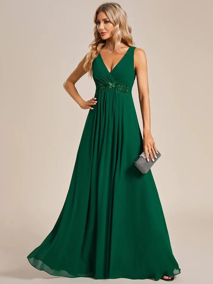 A-Line V Neck Appliques Ruched Bridesmaid Dress