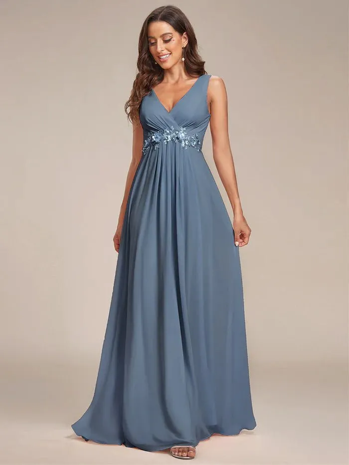 A-Line V Neck Appliques Ruched Bridesmaid Dress