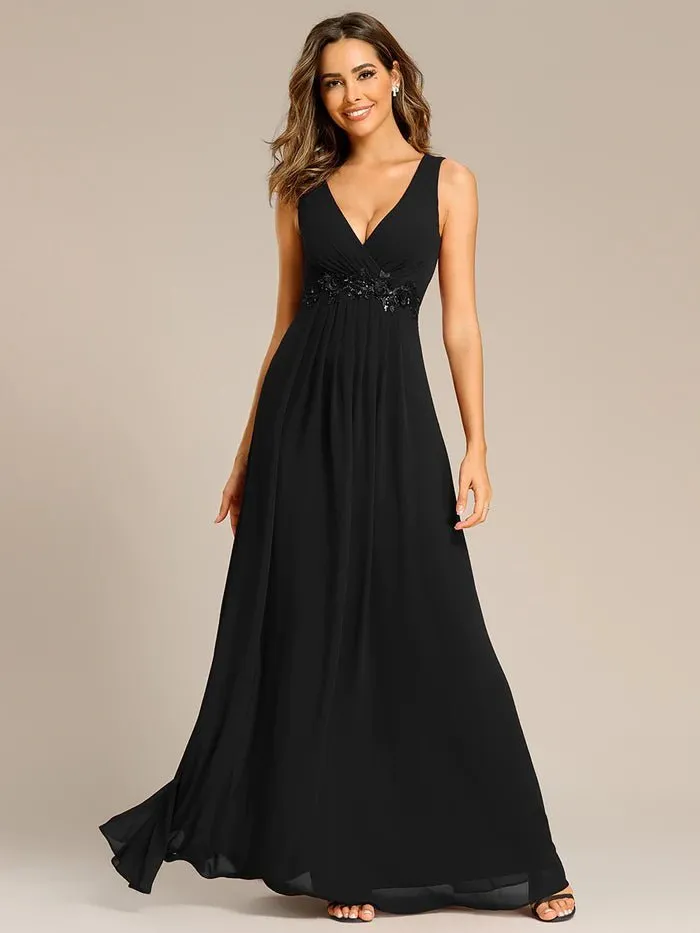 A-Line V Neck Appliques Ruched Bridesmaid Dress