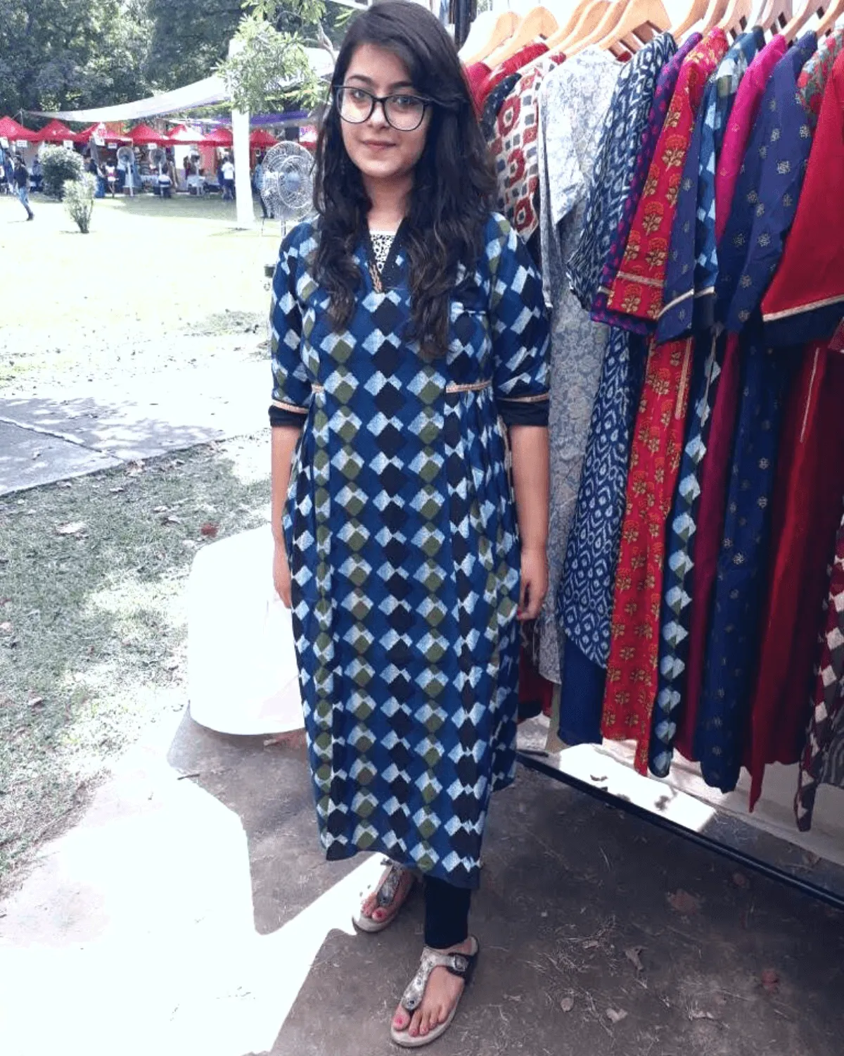 Abstract Blue Side Pleat Kurta