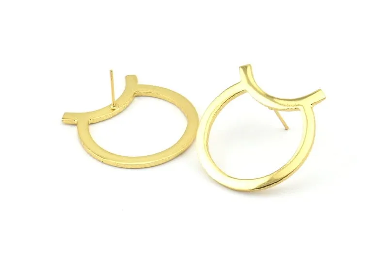 Abstract Earring Findings, 2 Gold Plated Brass Geometric Earring Findings  (30x25x1.7mm) BS 1974 Q0611