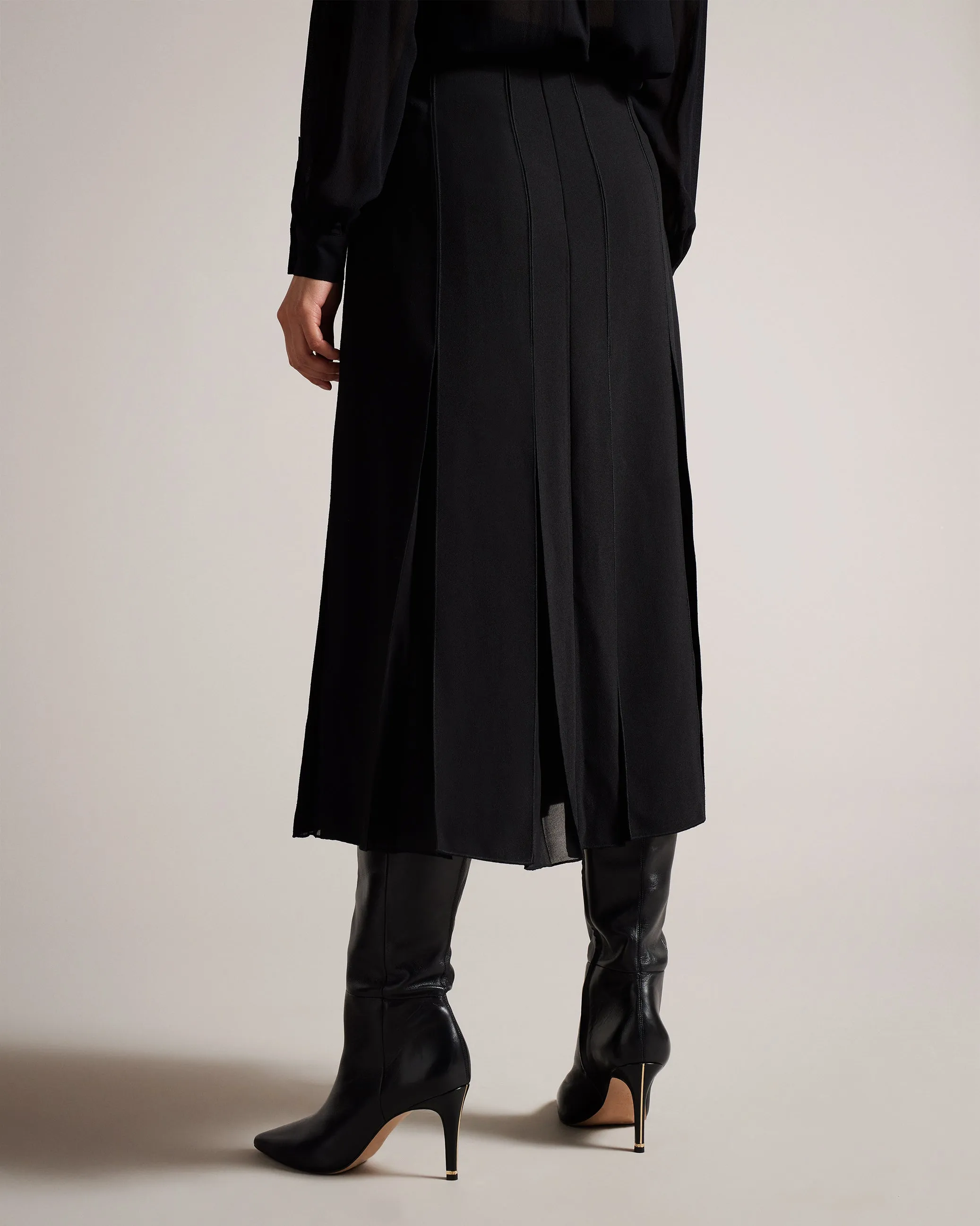 Addelia Midi Skirt With Sheer Panelling Black