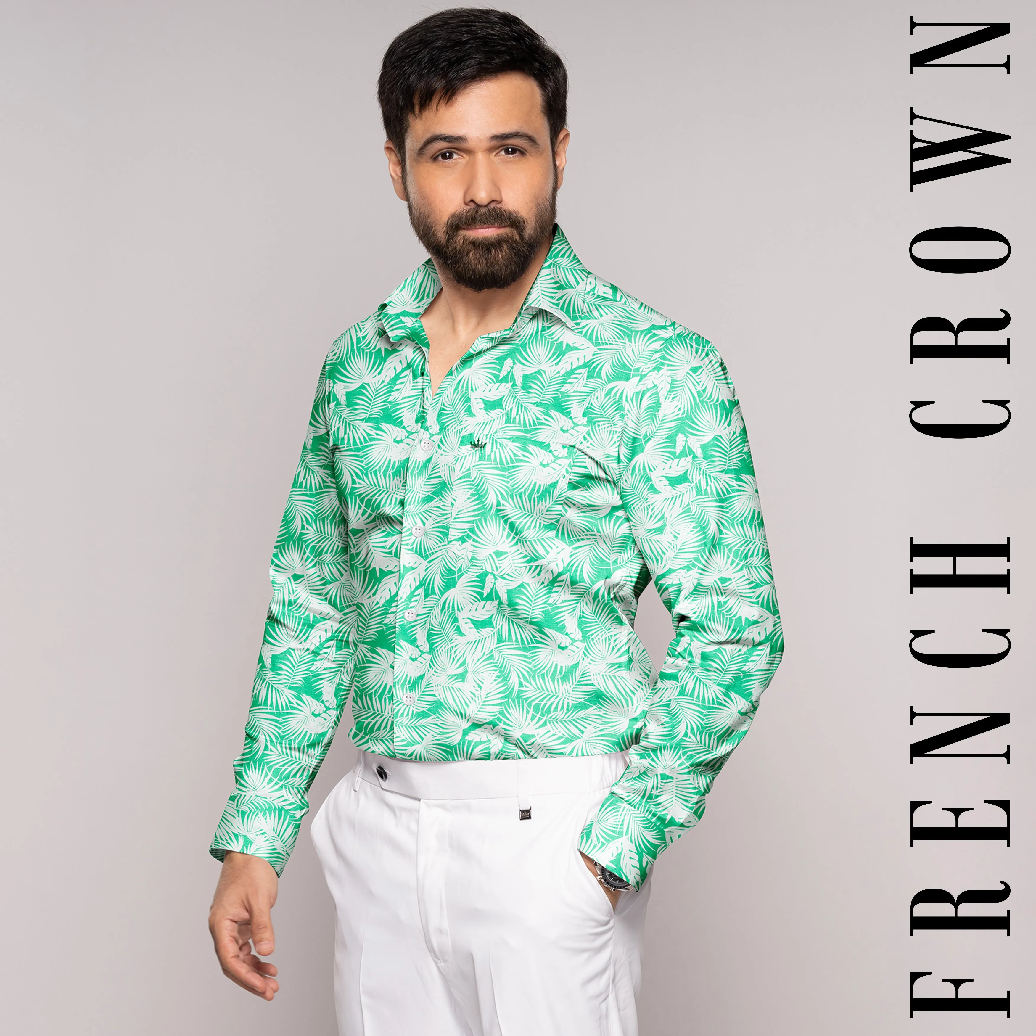 Aqua Tropical fabric Printed Luxurious Linen Shirt