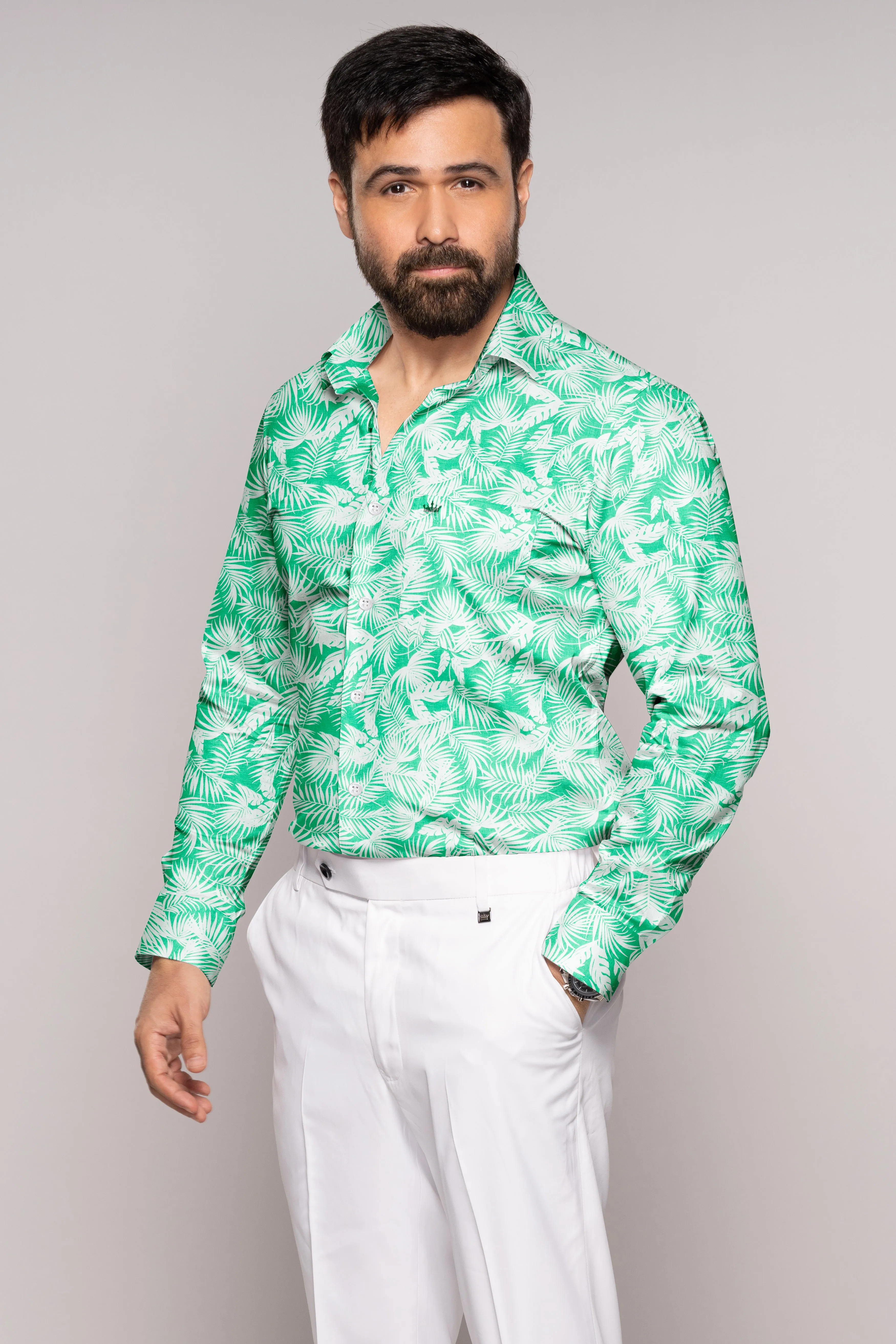 Aqua Tropical fabric Printed Luxurious Linen Shirt