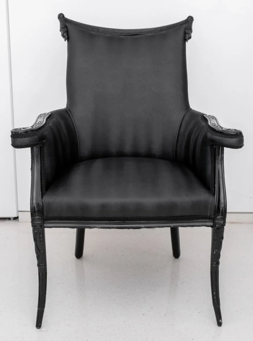 Art Nouveau Revival Ebonized Upholstered Armchair