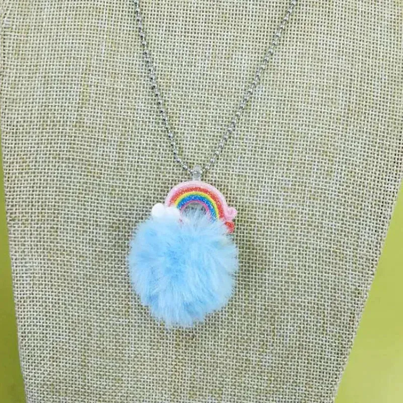 Baby Girl Cute Unicorn Rainbow Plush Ball Pendant Necklace