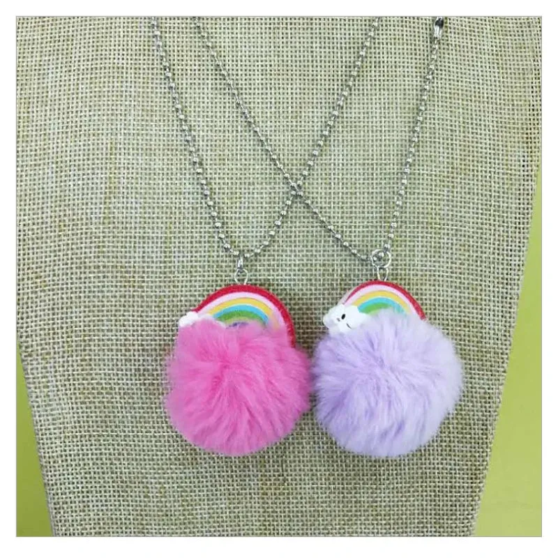 Baby Girl Cute Unicorn Rainbow Plush Ball Pendant Necklace