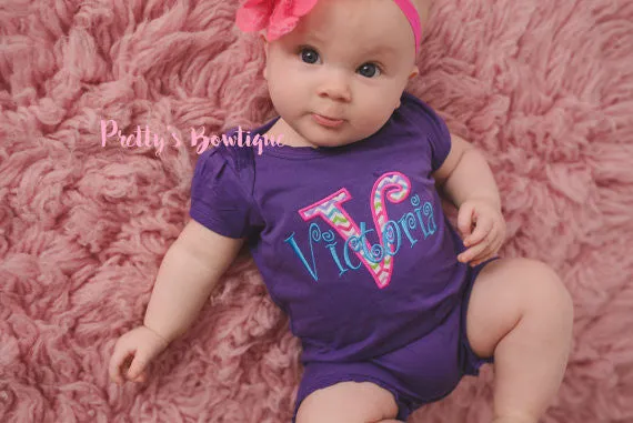 Baby Girl Summer Romper- Monogrammed girls shirt - Personalized girls outfit-- Girls outfit bodysuit/shirt/romper -- Girls outfit