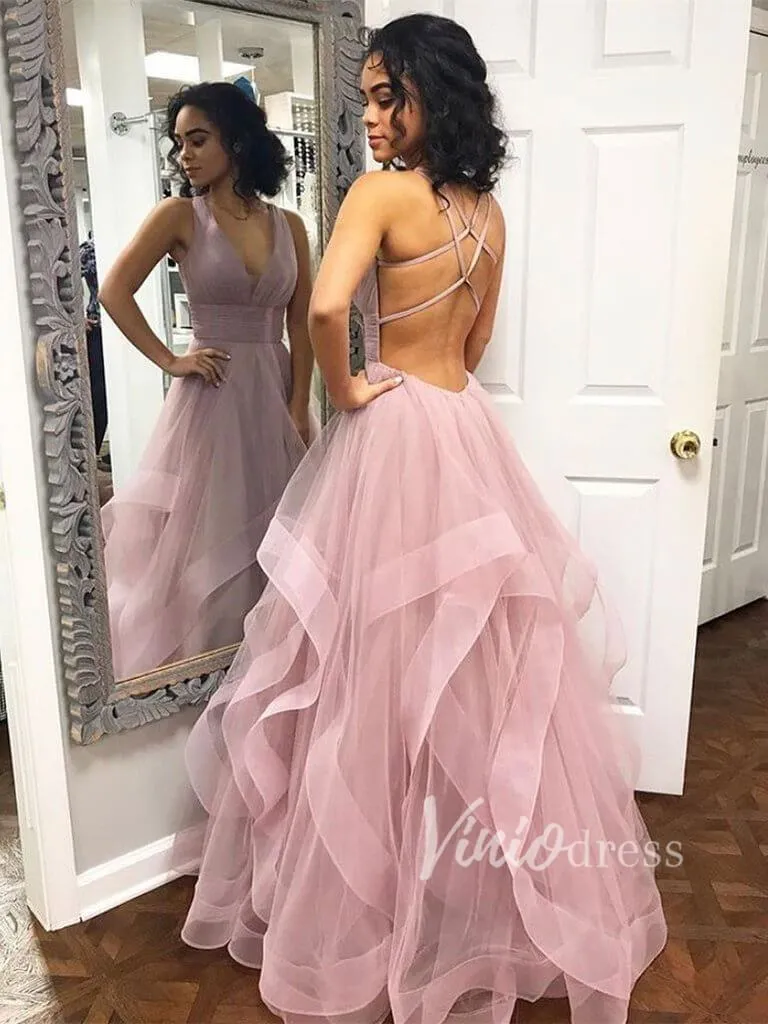 Backless Cheap Dusty Rose Long Prom Dresses FD1401