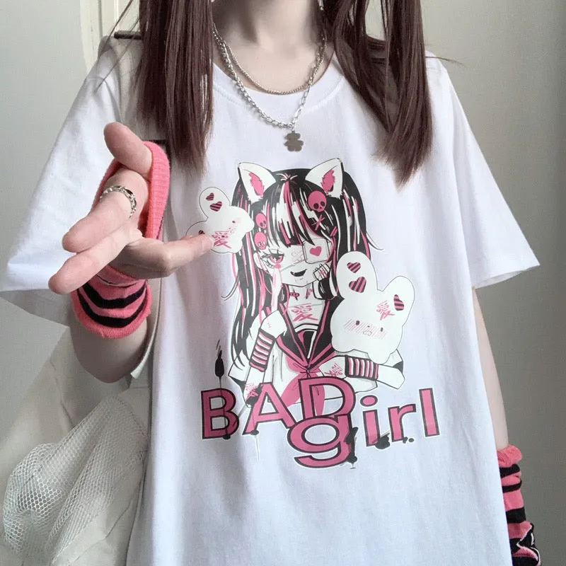 “BAD GIRL” SWEET JK PRINTING OVERSIZE T-SHIRT BY60008