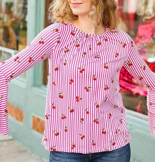 Bell Sleeve Cherry Top