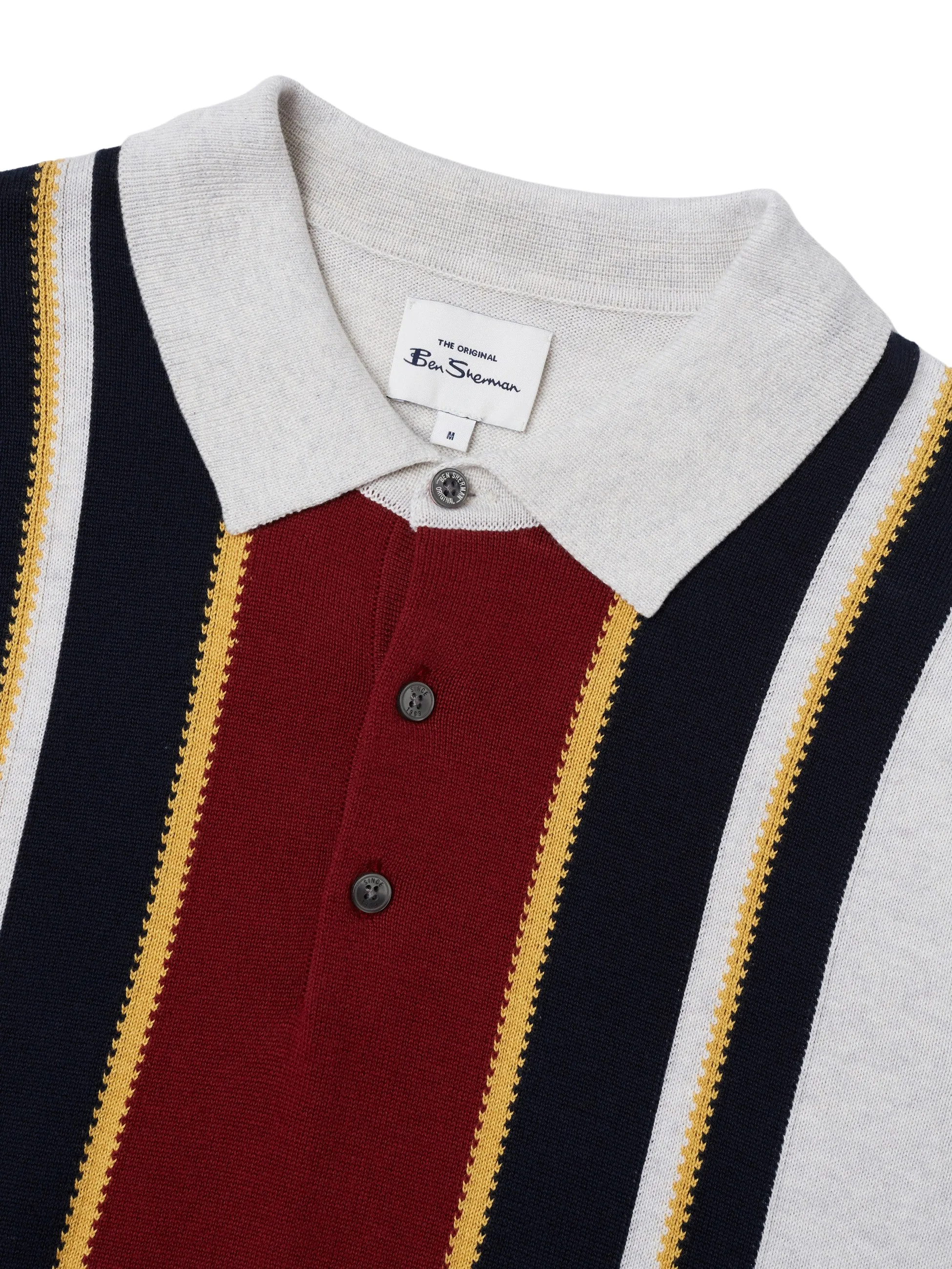 Ben Sherman Mens  Knitted Mod Stripe Polo Shirt - Short Sleeved