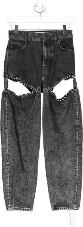 Bershka Black Denim Cut Out Diamante Jeans UK 6