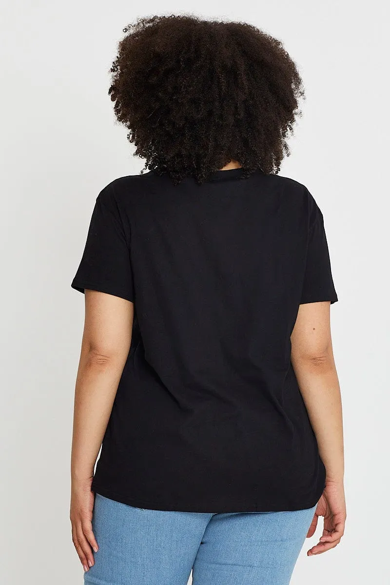 Black Crop T-shirt Mountain Short Sleeve Cotton Semi