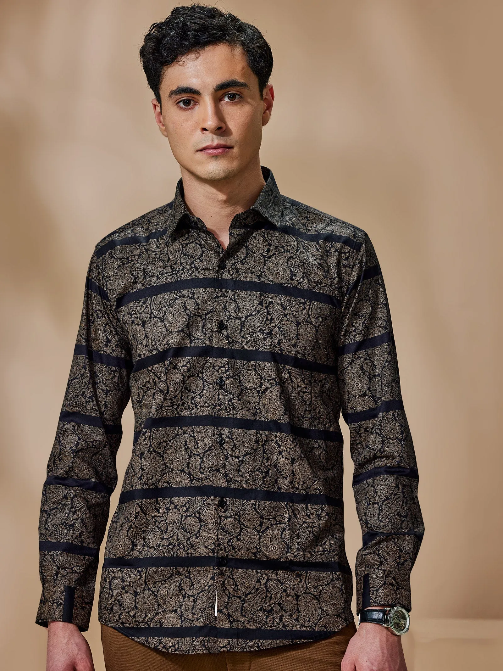 Black Printed Party Wear Shirt