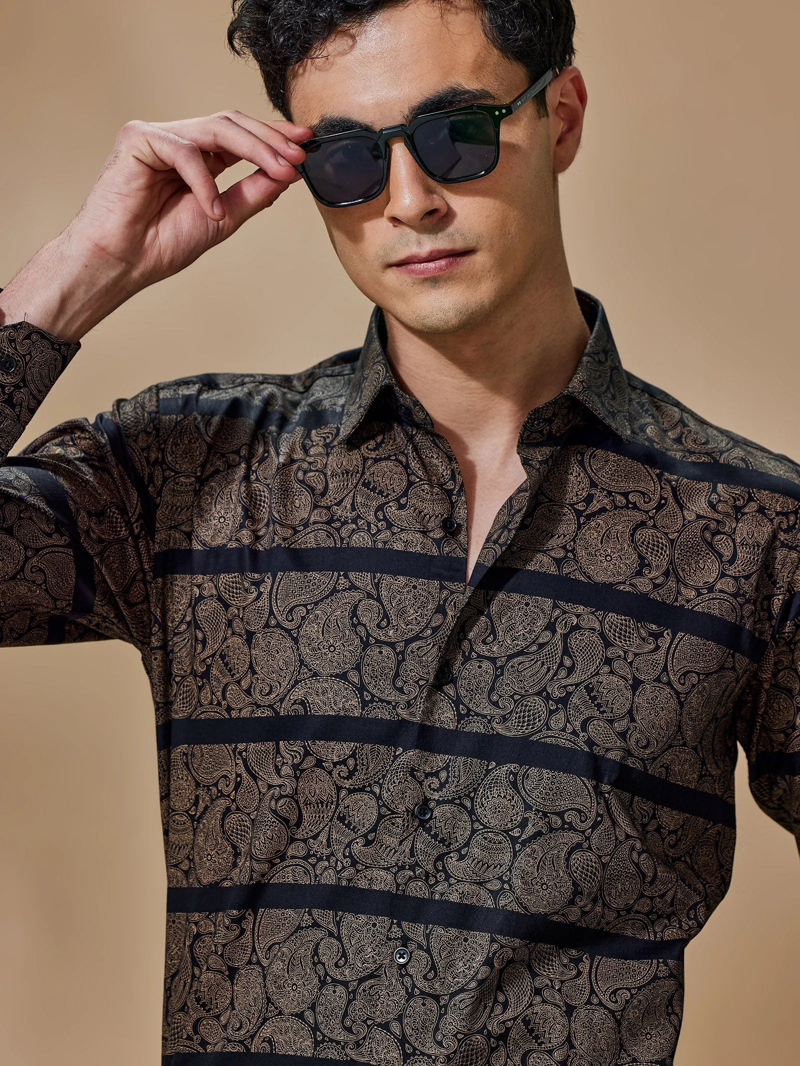 Black Printed Party Wear Shirt