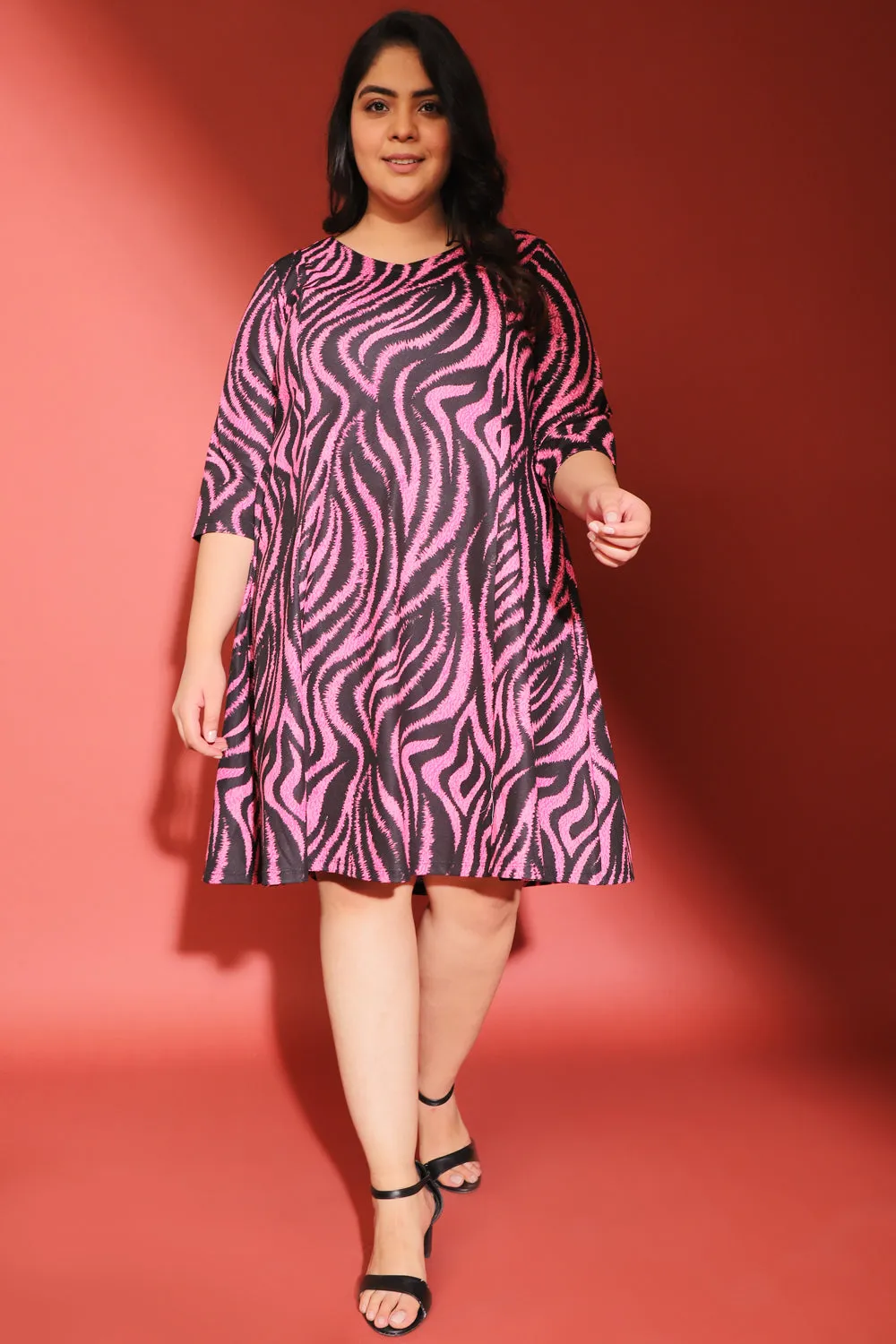 Bubble Pink Tiger Print Printed Dress