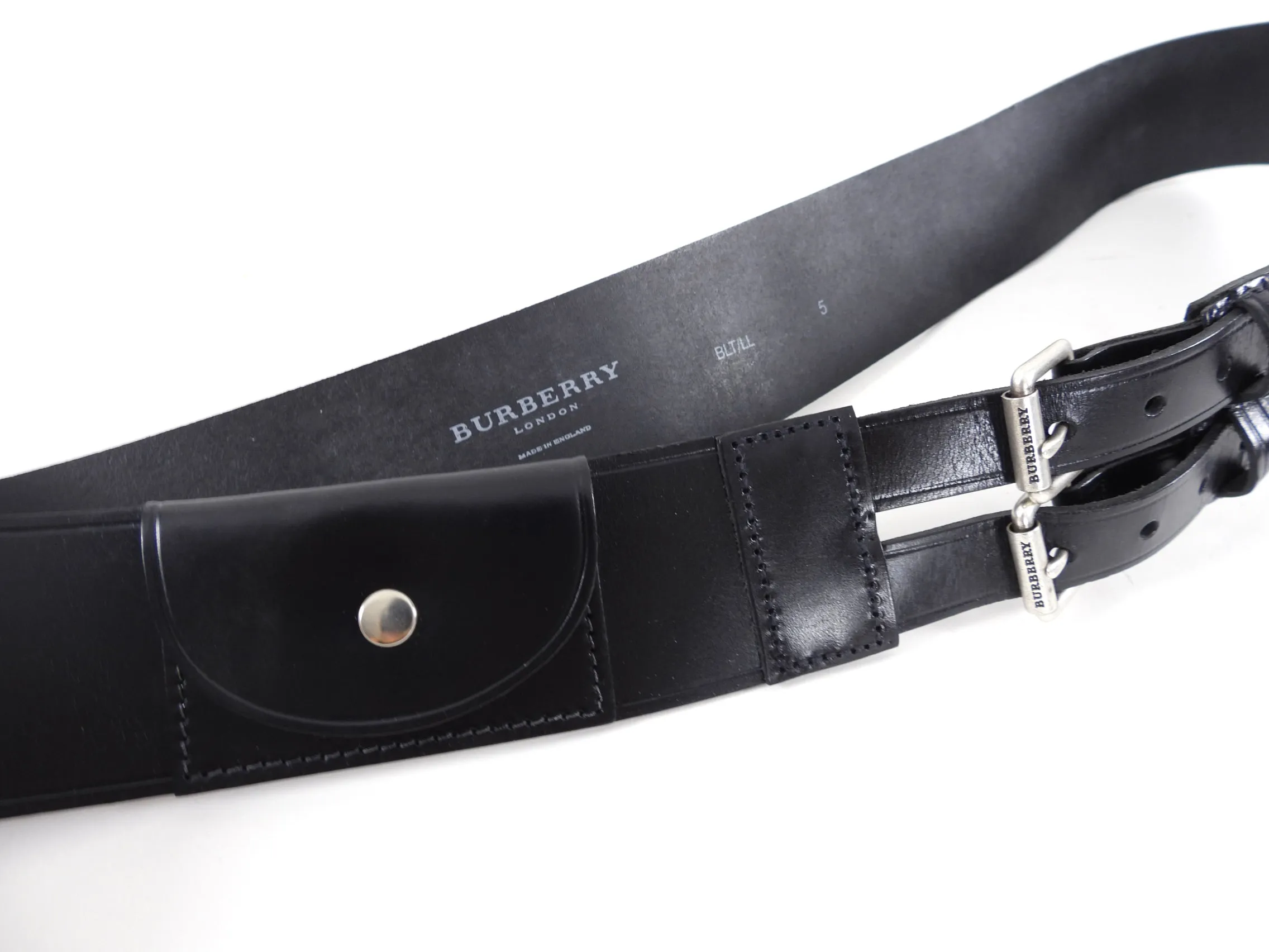 Burberry Black Leather Snap Pocket Belt - L