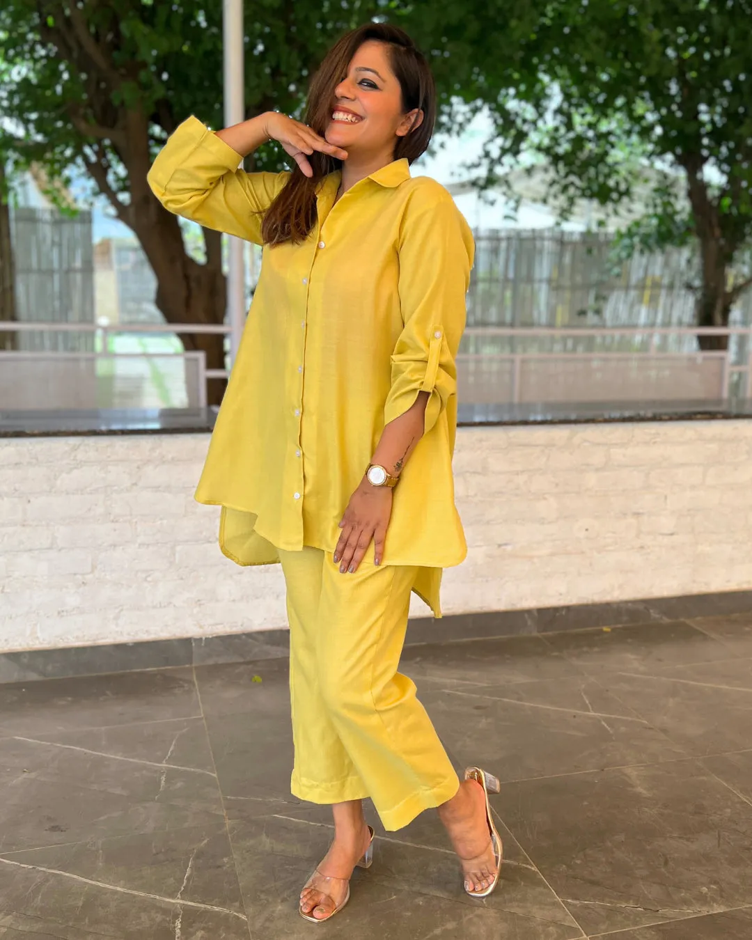 Buttercup Yellow Solid Aline Cotton Slub Shirt