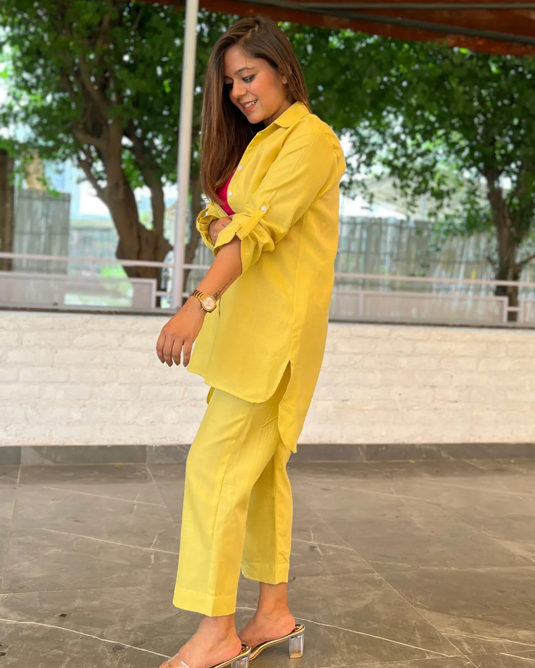 Buttercup Yellow Solid Aline Cotton Slub Shirt