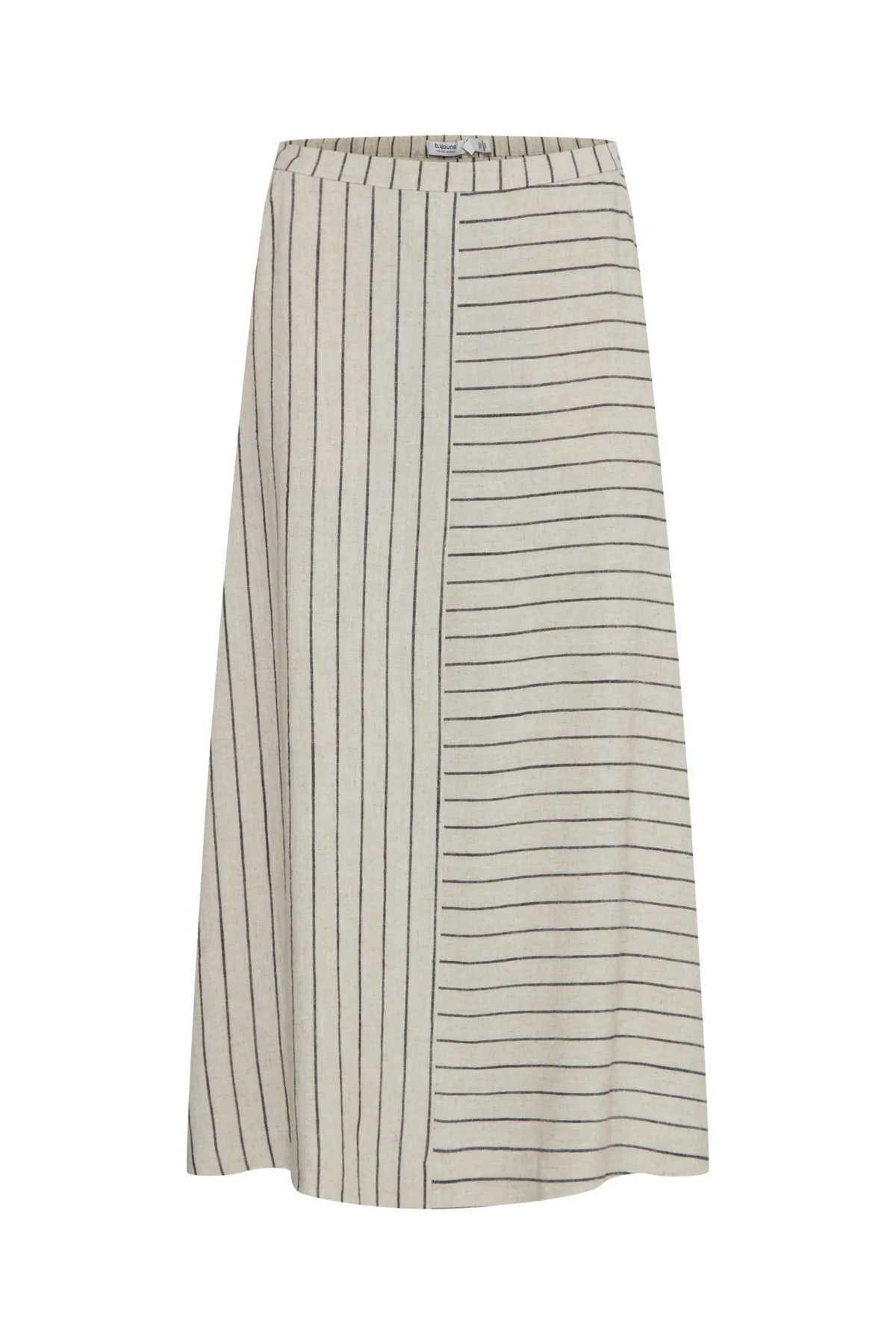 b.young Johanna Linen Striped Midi Skirt PREMIUM BRAND