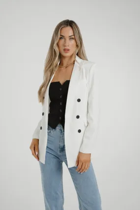 Caitlyn Black Button Blazer In White