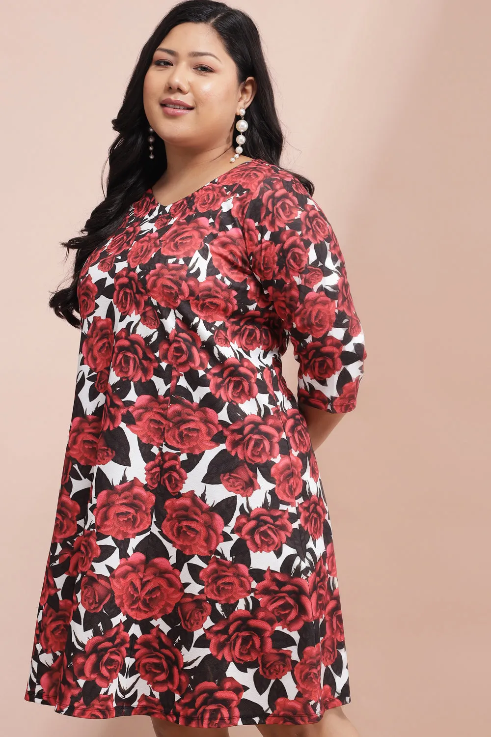 Cascading Roses Printed Dress