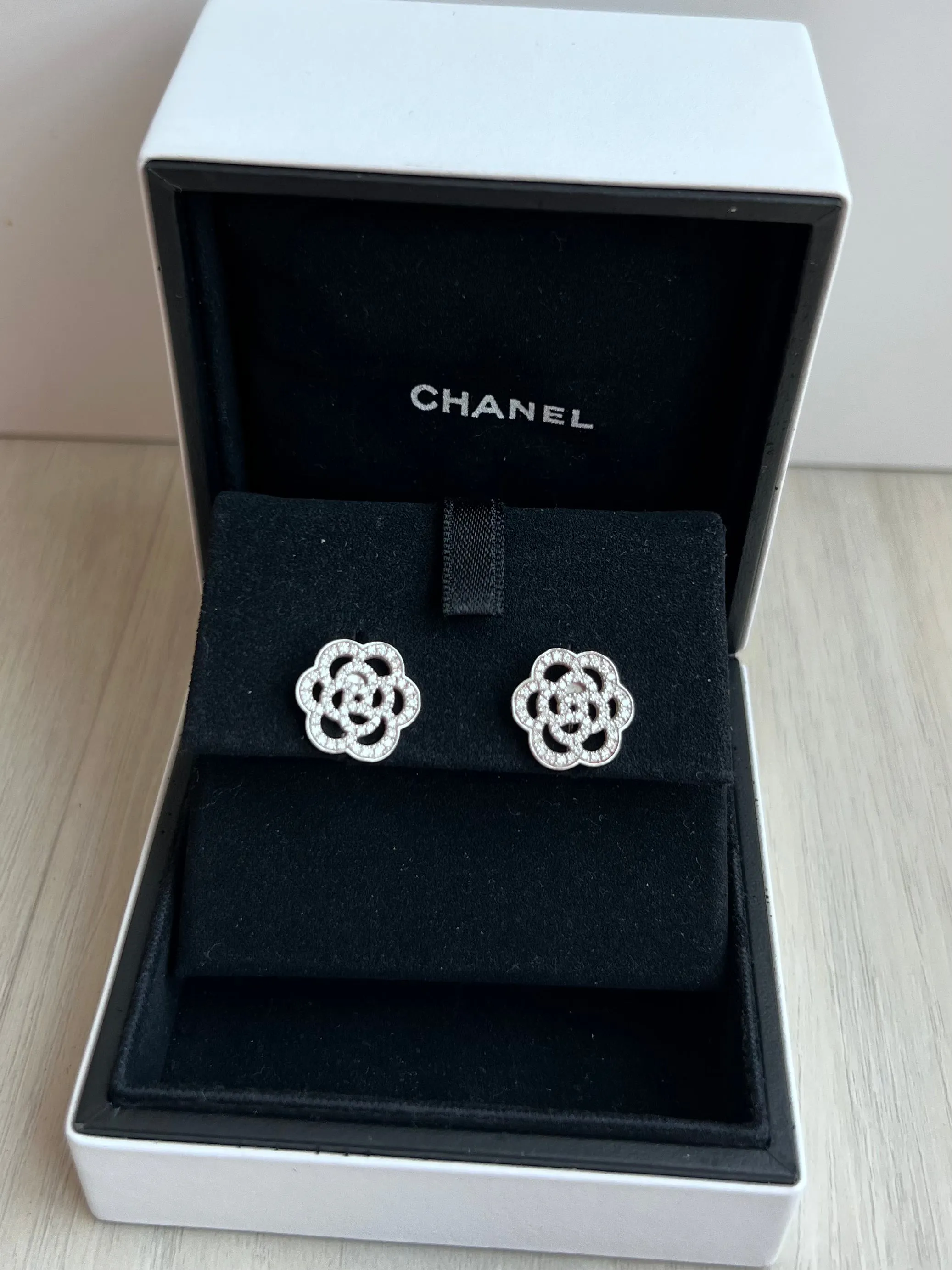 Chanel Camelia Ajoure Earrings